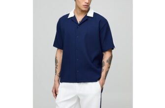 Man Oversized Pleated Short Sleeve Panel Shirt & Short Set