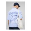 Man Oversized Western Slogan Stripe Shirt
