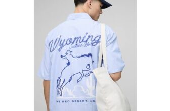 Man Oversized Western Slogan Stripe Shirt