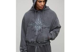Man Shrunken Boxy Loopback Washed OFCLMAN Applique Hoodie