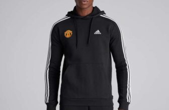 Manchester United x adidas Mens Essentials Fleece 3-Stripes Hoodie Black
