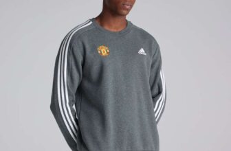Manchester United x adidas Mens Essentials Fleece 3-Stripes Sweatshirt Grey