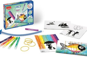 Maped Creativ Blow Pen Art Kit – Arts and Craft Set For Children – Colouring Felt Tip Pens with Templates and Rubber bands to create Unique Artwork – 22 Piece Kids Activity For Age 5