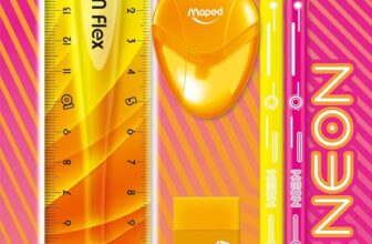Maped Neon Stationery Set – Trendy Back to School Kit – Twist & Flex Ruler 15cm, 2 Graphite Pencils, Igloo Pencil Sharpener, Bi-Colour Eraser with Sleeve – Bright & Bold Colours