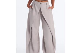 Margaret Solid Wide Leg Front Wrap Trouser Pant – Light Grey