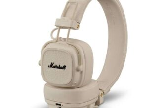 Marshall Major V Bluetooth Headphones, 100 Hours Playtime – Cream