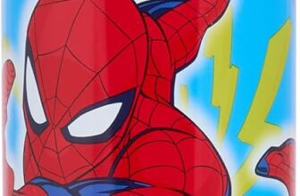 Marvel Spider-Man Kids Water Bottle, Blue and Red, 600ml, with Flip-Top Lid, Built-In Straw and Carry Handle