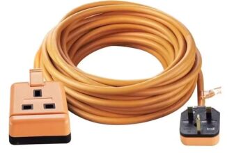 Masterplug Heavy Duty Single Socket Extension Lead, 5 Metres, Orange