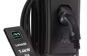 Masterplug Smart EV Home Wall Charger for Type 2 Electric and Plug-In Hybrid Vehicles, Tethered with 5m Cable