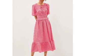 Mel Puff Sleeve Gingham Midi Dress Red