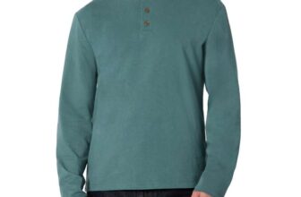 Mens 100% Cotton Amazon Essentials Mens Long-Sleeve Henley Shirt – Size Large