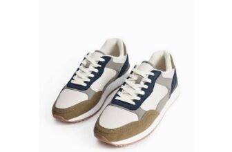 Mens Cream Contrast Panel Jogger Trainers 9, 10, 11