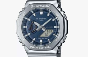 Mens G-SHOCK Date Bracelet Strap Watch, Silver/Blue GM-2110D-2BER