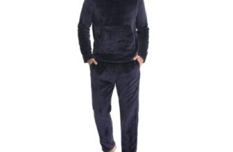 Mens Hoodie Fleece Pajama Set with Navy XL