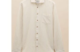Mens Linen Blend Cream/White Stripe Shirt 2XL and 3XL