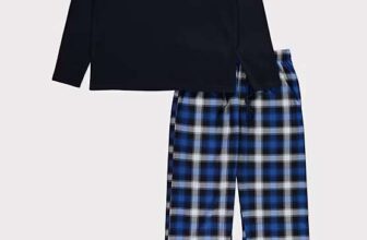 Mens Navy Henley Checked Pyjama Set (Sizes XS – 4XL) – Free Click & Collect