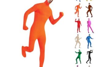 Mens Open-Face Spandex Zentai Bodysuit, Orange, M