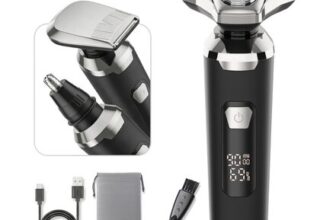 Mens Rotary Electric Shaver 3-in-1, Wet-Dry, Nose and Sideburn Trimmer