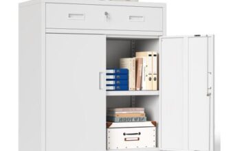 Metal Storage Cabinet, 90cm Locking Storage Cabinet with Doors,