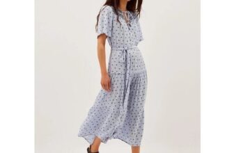 Mia Embroidered Print Midi Dress Blue