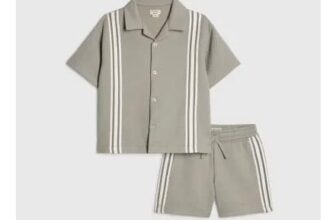 Mini Boys Green Boxy Stripe Smart Shirt Set