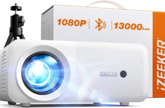 Mini Projector, Bluetooth Portable Projector 13000 Lux Full HD 1080P, iZEEKER Home Theater Movie Projector Compatible with iOS/Android/Tablet/PC/TV Stick/USB (Tripod included)