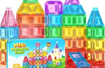 Mini Travel Magnetic Tiles 60PCS with Metal Tin Case Toddler Kids Toys Travel Essentials, Toddler Travel Toys Portable STEM Building Blocks Compatibility with Regular Size Magnetic Tiles