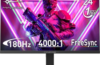 Minifire 24 Inch 180Hz Gaming Monitor Full HD 1080p, 4000:1 Contrast, 1ms MPRT, Free-Sync, sRGB 110%, DCI-P3 80%, Anti-Bluelight, HDR, VESA 75x75mm, HDMI & DP (MFG24F4L)