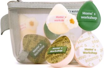 Momos Workshop Denim Makeup Sponge, MINI Blending Puff for Liquid & Cream Foundation, Long-Lasting Foundation Puff,Green 4pcs