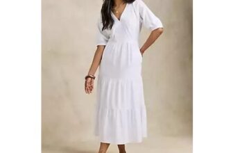 Monique White Embroidered Sequin Linen Blend Midaxi Dress