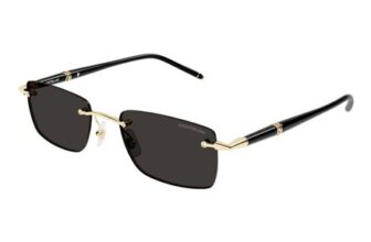 Montblanc Mens Rimless Gold-Tone Metal Full Rim Rectangle Sunglasses