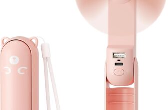 Morelax Portable Handheld Fan,USB Rechargeable Mini Pocket Fan, 3-in-1 Slim Foldable Desk Fan with Built-in LED Torch & Emergency Power Bank,Personal Cooling Fan for Travel,Home,Office,Gifts for Women