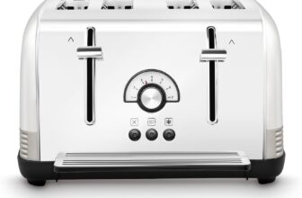 Morphy Richards Venture Retro 4 Slice Toaster, Radio Dial, Variable Browning Control, Width Slots, Removable Crumb Tray, 1900W, Polished and Nickel, 240333