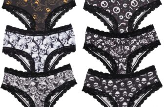 Morvia 10pcs Womens Gothic Contrast Lace Halloween Skull & Rose Print Hipster Panties Assorted Styles