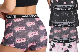 Morvia 6 Pack Gothic Halloween Print Boyshorts, High Waist Variety Underwear with Elastic Band, Skull Rose Stars Pattern