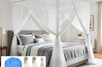 Mosquito Net for Single and Double Beds 190210240cm 4 Corner Post Curtains Bed Canopy Screen Netting Canopy Curtains Insect Protection with 4 Openings Hanging Kit & Carry Bag for Bedroom