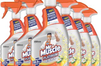 Mr Muscle Kitchen Cleaner, Platinum Antibacterial Kitchen Spray, Citrus, Pack of 6 (6 x 750 ml)