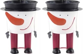 Muddy Hands Set of 2 – Christmas Snowman Metal Tin Plant Pots Planters Cover Stand Holder Xmas Storage Bucket Decoration
