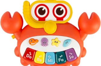Musical Crab Piano Toy, Orange and Yellow 5 Key Piano, Sea Creatures, Educational Learning, 17cm x 12cm