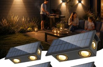 NATPOW Solar Wall Lights Warm White, Solar Fence Lights Outdoor Garden Ambient Atmosphere, IP65 Waterproof Wall Lighting for Back Garden Patio Yard, Porch, Pool, BBQ, Front Fence, 4 Pack