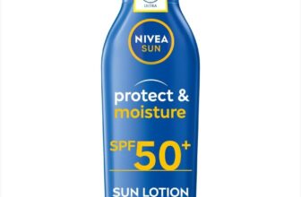NIVEA SUN Protect & Moisture Sun Lotion SPF 50 (200 ml), Suncream with Vitamin C and Hyaluron, Provides 48H Moisture and Immediate UVA/UVB Protection, Fast-Absorbing, No White Cast Formula SUN