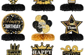 NQEUEPN 9pcs Black and Gold Birthday Centerpieces for Table – Happy Birthday Table Decorations Honeycomb Centerpieces for Party Supplies