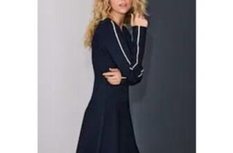 Navy Blue Crew Neck Tipped Mini Dress