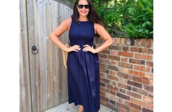 Navy Cotton Poplin Shirred Dress