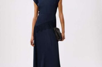 Navy Lace Insert Asymmetric Dress