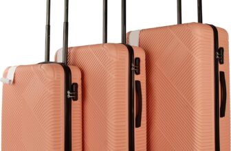 Neo 3 Piece Hard Shell Luggage Suitcase Set ABS Expandable Handle Lightweight Durable Trolley Travel with 360 Spinner Wheels Inbuilt Lock 20 24 28 (Rose Gold)