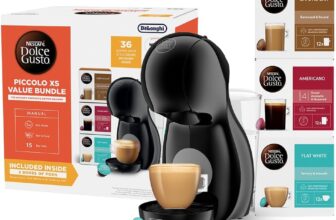 Nescafé Dolce Gusto DeLonghi Piccolo XS – Coffee Capsule Machine, Compact Design, Hot&Cold Drinks, Automatic Shut-Off, with 3×12 Capsule Boxes Podback Recycling Bag, Black Grey (EDG210.BGY bundle)