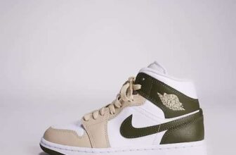 Nike Air Jordan 1 Mid Trainers in White and Khaki – Size 3 / 3.5