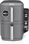 Ninja Double Stack XL Air Fryer, Vertical Dual Drawer AirFryer with 4 cooking levels, 2 Drawers and 2 Racks, Space Saving Design, 9.5L Capacity, 6 Cooking Functions, 8 Portions, Grey, SL400UK