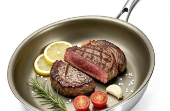 Non Stick Frying Pan 28cm, 18/10 Stainless Steel Frying Pan Non-Stick Titanium Coating, Ergonomic Handle, PTFE & PFOA Free, Suitable for All Hobs, Oven Safe, Dishwasher safe, Brown